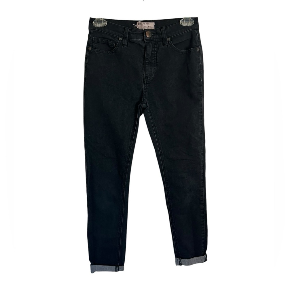 Free People Black Cuffed Hem Skinny Jeans Soft Stretch 5-Pocket Womens Sz 24